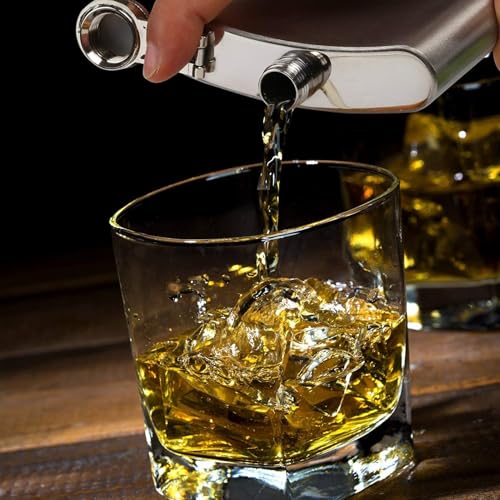 Image of Stainless Steel Hip Flask with Funnel 8 Oz (236 ml) I Engraved Design Wine Whiskey Liquor Flask I Unisex Alcoholic Drinks Holder Pocket Bottle (JW Steel+Funnel)