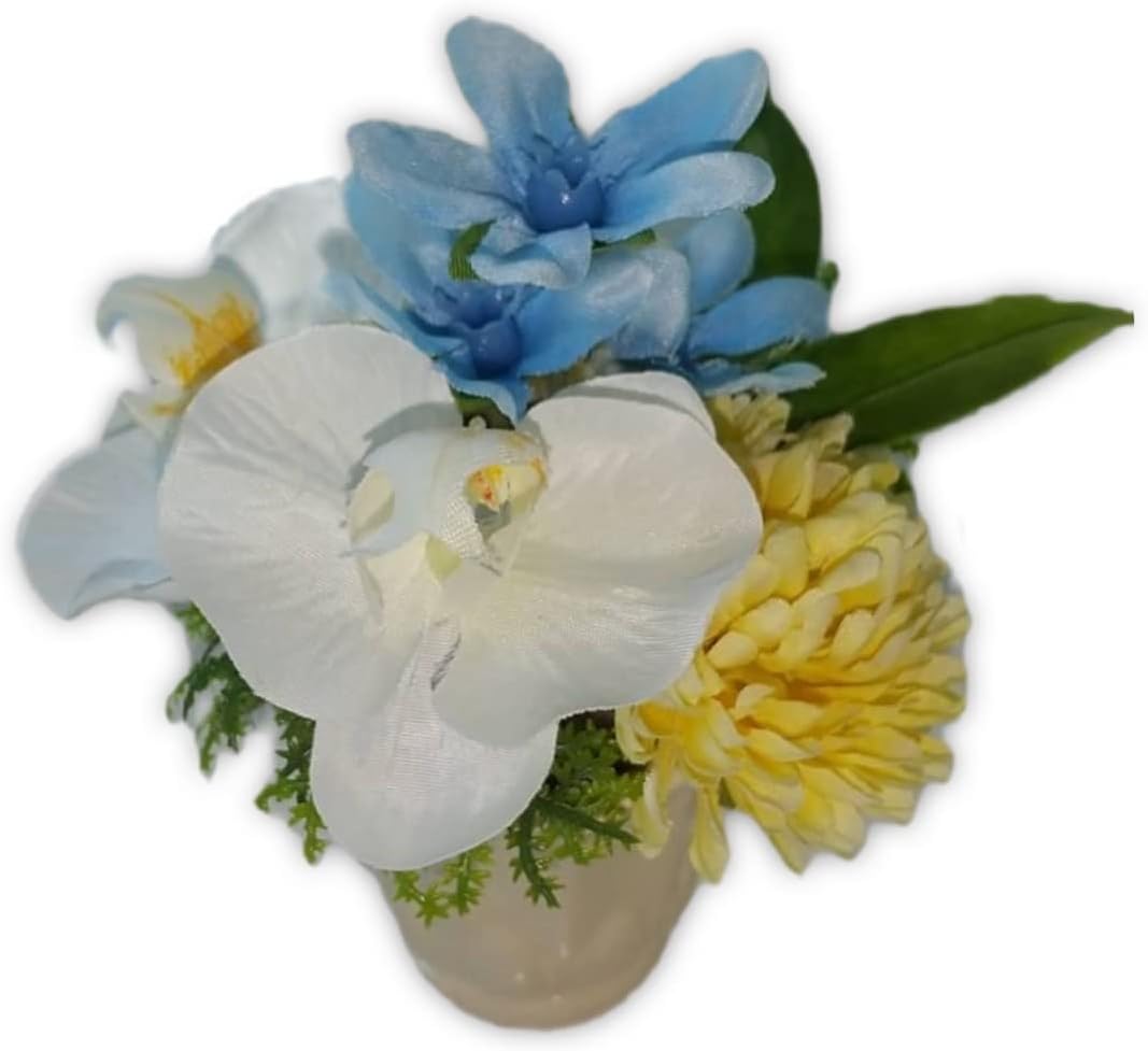 Lulu 39 S ルルズ 夏のお供花 一対 ブルースター 小菊 蘭 仏花 お彼岸 プレゼント ギフト オーナメント ドライフラワー プリザーブドフラワー アーティフィシャルフラワー インテリア リース サイズ幅13cmx高さ16cm Lulu 39 S 23 テレビで話題