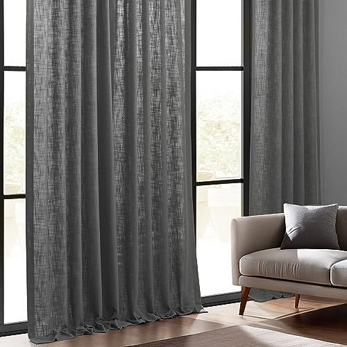 Image of HPD Half Price Drapes Heavy Faux Linen Light Filtering Curtains for Bedroom 108 Inches Long (1 Panel) - Rod Pocket Curtains for Living Room - Window Curtains Home Decor - 50 X 108, Pewter Grey