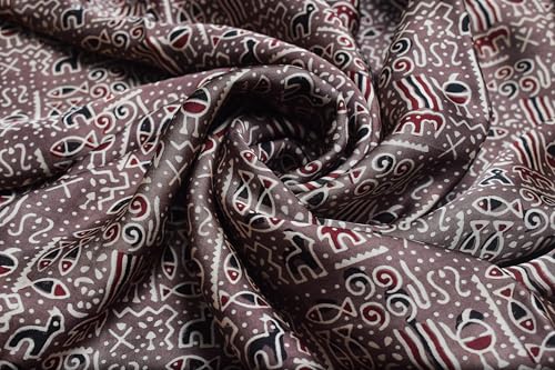 Image of Ethnics of Kutch Women's Ajrakh Modal Silk Natural Dye Hand Block Print Unstitched Kurta Fabric Mtr Length (2.75 Mtrs - Brown 07B04A)