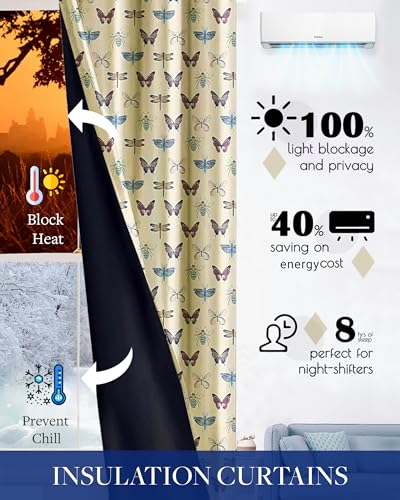 Image of Cloth Fusion Printed 100% Blackout Window Curtains 5 Feet Long Set of 2
