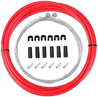 Star-Art Brake Cable Housing Kit Set for Road Mountain Bicycle Cycling, Package Includes: Brake Cables, Brake housing, Ferrules, Cable end caps, C-Clips Buckle (Red)