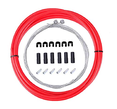 Star-Art Brake Cable Housing Kit Set For Road Mountain Bicycle Cycling, Package Includes: Brake Cables, Brake Housing, Ferrules, Cable End Caps, C-Clips Buckle (Red) #TOP20