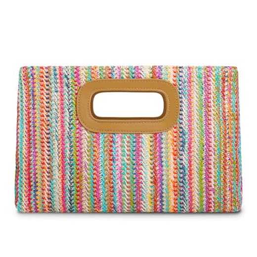 Top Handle Straw Clutch Handbags for Women, Summer Shoulder Crossbody Bag Raffia Evening Bag Woven Clutch for Beach, Travel, Parties, Colorful