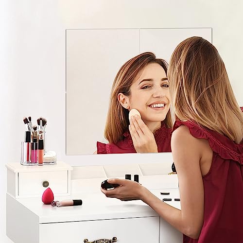 Image of JEOYOO HD Glass Rectangular Full Length Mirror Tiles- Set of 4,14'' x 12''-Silver Frameless Wall Decor for Bedroom,Home Gym Mirrors,Full Body Mirror Stickers,Large Wall Mounted Mirrors,Long Mirrors