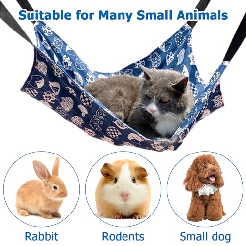 2PCS Cat Hanging Hammock,Double-Sided Canvas Reversible Pet Cage Hammock with Adjustable Strap & Sainless Steel Hooks for Small Dogs Cats Rabbits,Sleeping and Resting Playing - Image 3
