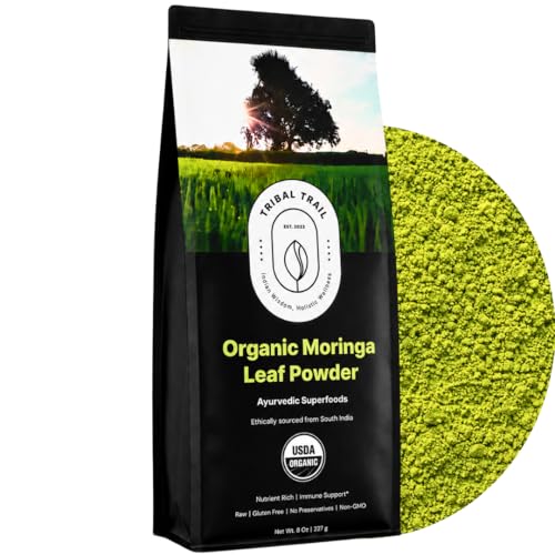 Organic Moringa Powder | 8.01 oz | USDA Organic &amp; Non-GMO | Sourced from India | Recyclable Kraft Bags | Best for Tea, Smoothies &amp; Healthy Recipes | 75 Servings | Lab Tested