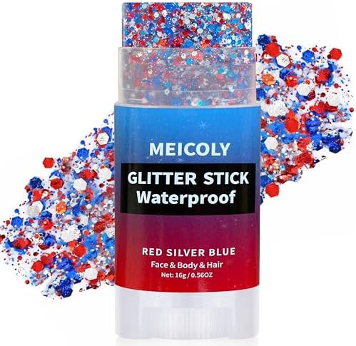 MEICOLY Red White and Blue Face Body Glitter Stick,Hair Glitter S...