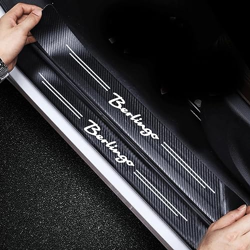 RIDGOEL 4 Pièces Protection Seuil de Porte de Voiture pour Citroen Berlingo Autocollant en Cuir de Fibre de Carbone Plinthes pour Auto Accessoires White