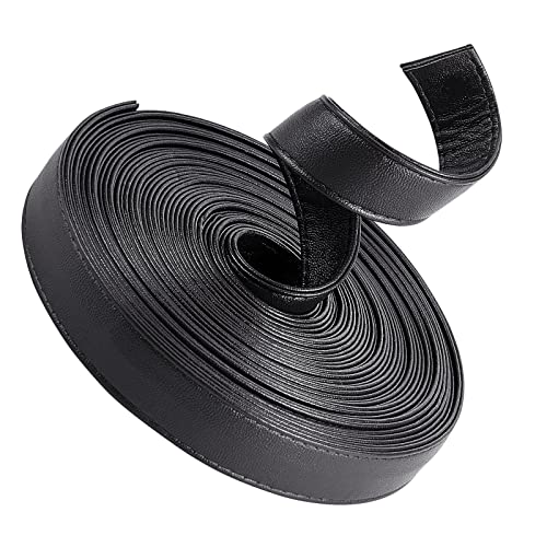 GORGECRAFT 5M Long Double Sided Leather Strips 20MM Wide Shoulder Bag Leather Strap Roll Black Smooth Leather String Flat Cord for Diy Crafts Clothing Making Handles Pet Collars Traction Ropes Belt