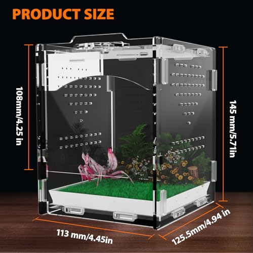 Acrylic Jumping Spider Enclosure, Insect Terrarium, Praying Mantis Habitat, Bug Enclosure, Arboreal Tarantula Enclosure Kit, Reptile Cage, Scorpion Lizard Tank (4.45 * 4.94 * 5.71in) — view 2
