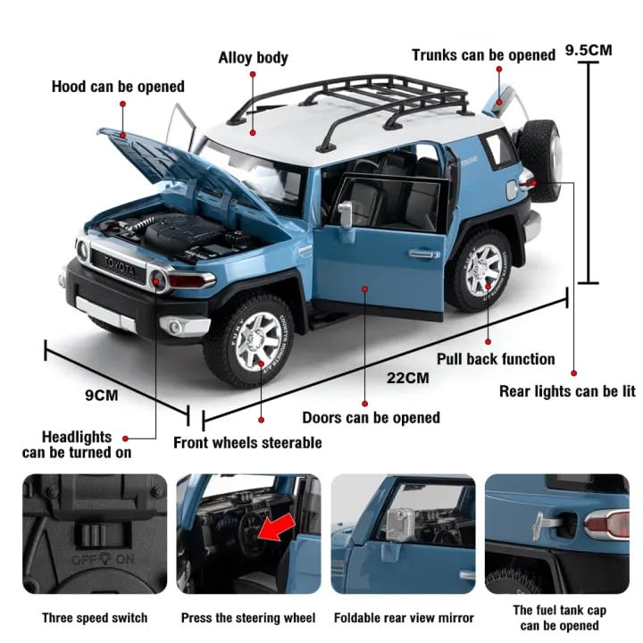 Image of Alokik Enterprise 1:24 Toyota FJ Cruiser Diecast Metal Pull Back Car with 6 Openable Doors with Sound and Light Toy Decoration car Best Gift Toys for Kids 【Color As Per Stock 】