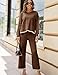 Tanming Women's 2 Piece Outfits Long Sleeve Knit Sweater Top Wide Leg Pants Lounge Sets Tracksuits (Brown-XL)