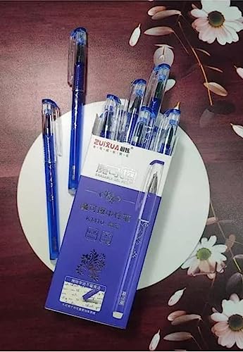 Image of AARNASHOPPE Blue Ink Erasable Gel Pen Blue Ink Rollerball Pens Rub-Out Friction Pens Set with attached Magic Wipe Eraser (0.35mm Nib Size) Gel Pen (Pack of 12 Pens)