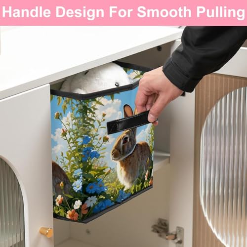 Grand cube de rangement pliable en tissu robuste motif lapin
