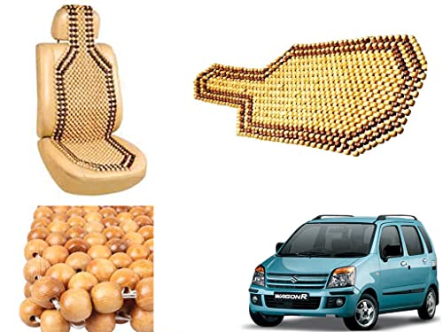 Image of Car Bead Seat Wooden Beads Cushion Cover Pad for Maruti Suzuki WagonR 2006 2010, Acupressure Sitting Seat Cover | Cream Color - Pack of 1
