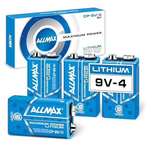 Image of Allmax 9V Maximum Power Lithium Batteries (4 Count) - 9 Volt | 10-Year Shelf Life • Perfect for Smoke Detectors • Leakproof • Longest Lasting • Ultimate Performance