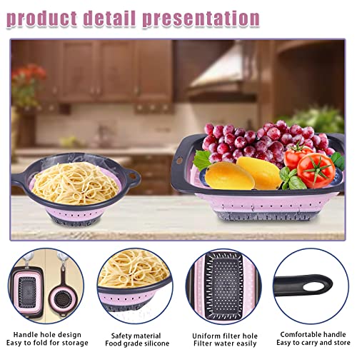 Kitchen Collapsible Silicone Colander Sets (Strainers) Sizes 7.8" - 2 Qt And 9" - 3 Qt, Fits Your Kitchen Above Sink Vegetable & Fruit Flexible Pasta Strainer With Handle And Square Strainer 2 Pack #TOP7