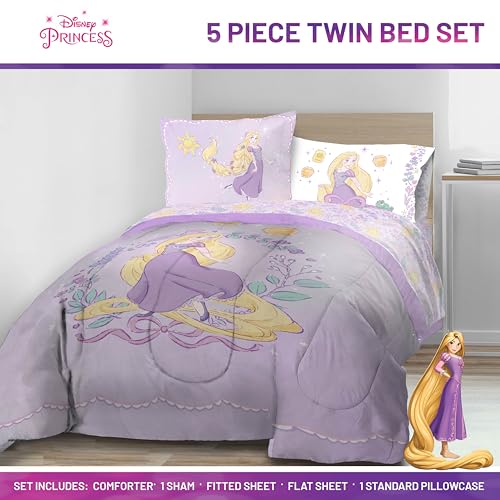 Disney Princess Rapunzel Twin Comforter Set 5 Piece Kids Bedding, Purple by Jay Franco - Used condition - US$61.74