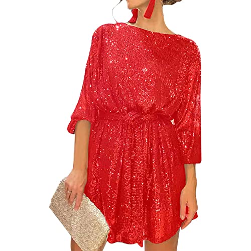 Robe de cocktail à paillettes avec manches longues pour affiner la taille