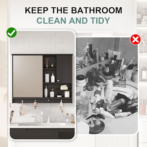 Merax Bathroom Medicine Cabinet with Mirror 36 Inch, Wall Mount Bathroom Cabinet with Door and Adjustable Shelves, Over Toilet Storage Cabinet Organizer, Mirrored Bathroom Wall Cabinet, Black by Merax - Image 6