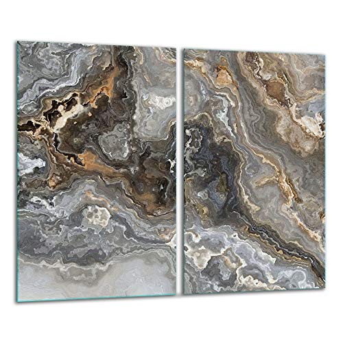 TMK | Cubiertas para vitrocerámica, 2 piezas, 2 x 30 x 52 cm, cubierta de vitrocerámica, cocina eléctrica, inducción, protección contra salpicaduras, tabla de cortar, gris mármol