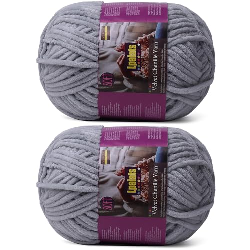 Image of Chunky Chenille Yarn for Crocheting, Grey Fluffy Blanket Yarn for Crochet