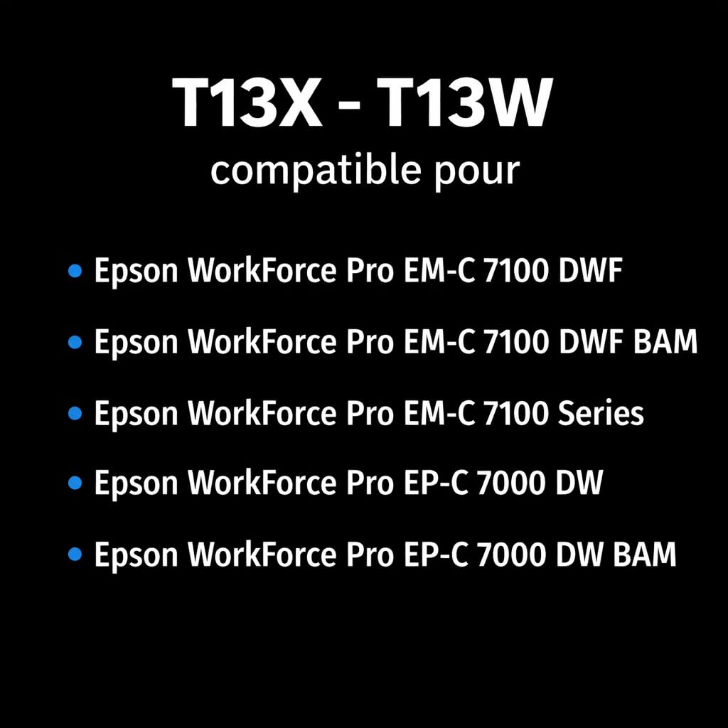 PREMIUM CARTOUCHE Pack de 4 Cartouches Compatible T13X pour Epson Workforce Pro EM-C7100 EP-C7000, Noir Cyan Magenta Jaune, 5800-4600 Pages