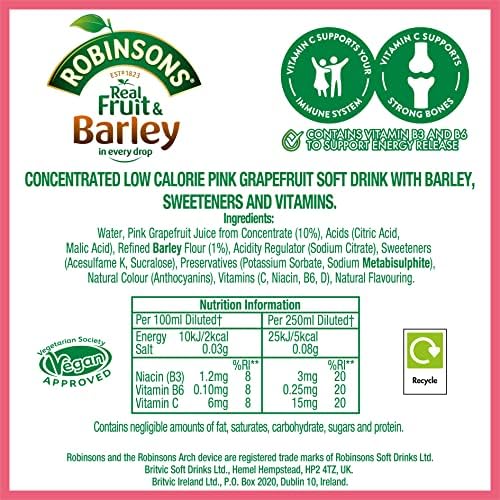 Robinsons Fruit and Barley - Real Fruit Squash, Low Calorie - Pink Grapefruit - 1 Litre, 20 Servings