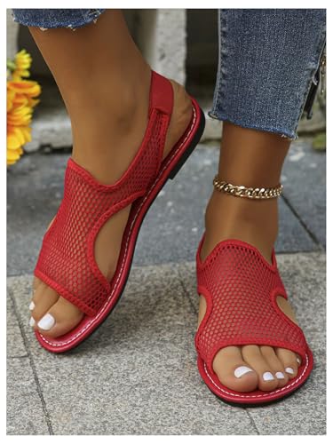 GORGLITTER Women's Fishnet Flat Sandals Mesh Slip on Open Toe Ankle Strap Dressy Slides Shoes2