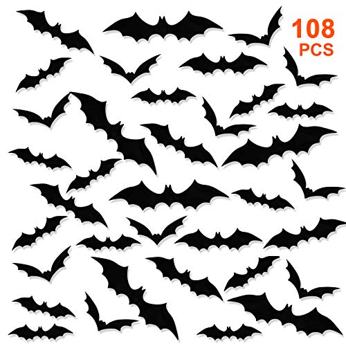 GWHOLE ハロウィン 飾り コウモリ ステッカー 108枚飾り ウォールステッカー 3D インテリア 窓飾り お部屋飾り 学園祭 お化け 店舗 屋敷仮装パーティ４サイズ