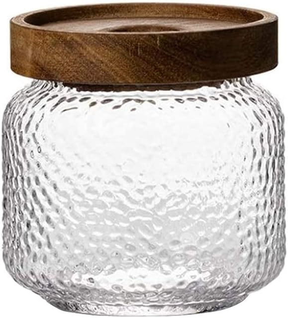 Glass Food Storage Jar 350ml/12oz Clear Frosted Glass Canister with Airtight Seal Acacia Wood Lids Kitchen Storage Container for Coffee Bean Tea Spice Bottle Sugar Cookies Nuts Snack Candy Jar