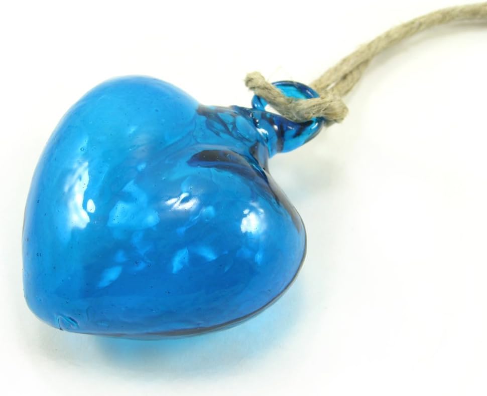 Luso Trading Company Heart of Glass Ornament, Handmade with Recycled Glass (Aquamarine)