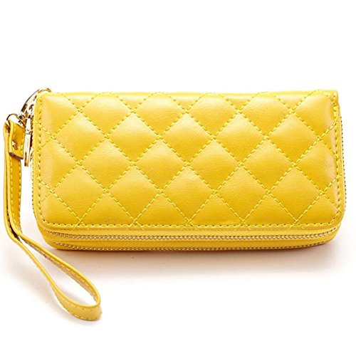 DcSpring Cartera Larga Cuero Genuino Carteras de Mano Clutch Elegante Tarjetero de Crédito Cremallera para Mujer (Amarillo)