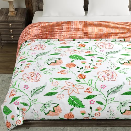Image of BLOCKS OF INDIA Hand Block Printed Cotton King Size Quilt /Rajai | Orange Anar JAAL