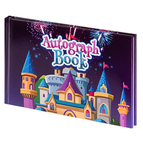 Autograph Book 2026 for Disney World Theme Park or Cruise Vacation Essentials, Castle Character Hard Cover for Signatures, Messages, Doodles or Pictures, Sewn Binding, No Bleed Through