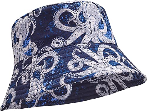 Coolibar Upf 50+ Kid's Wyatt Swim Printed Bucket Hat - Sun Protective (Large/X-Large- Navy Octopus) #TOP18