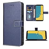 FDCWTSH Compatible with Samsung Galaxy J6 2018 Wallet Case Wrist Strap Lanyard Leather Flip Cover Card Holder Stand Cell Accessories Folio Purse Phone Cases for GalaxyJ6 Women Men Blue