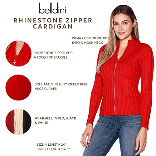 Women's Long Sleeve Zip Up Sweaters For Women Knit Cardigan With Diamond Zipper Black #TOP1