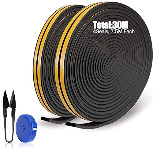 Preisvergleich Produktbild Dichtungsband für Türen,Dichtungsband Selbstklebend Türdichtung Fenster Zugluftstopper,1Schere und 1Maßband als Geschenk,Wird verwendet,um Risse und Lücken in Türen und Fenstern zu blockieren,Schwarz