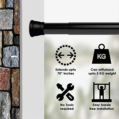 Image of Story@Home - (100 CM To 160 CM) Set of 2 Pcs Shower Curtain Rod, Adjustable Curtain Rod, Tension Spring Installation (No Tools Needed), Sturdy & Rust-Proof Curtain Rod, Black