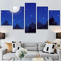 SIGNWIN 5 Panel Canvas Wall Art Modern Art Astronomy & Space Dramatic Moon Multicolor Photography Rustic for Home Decorations Ready to Hang - 60