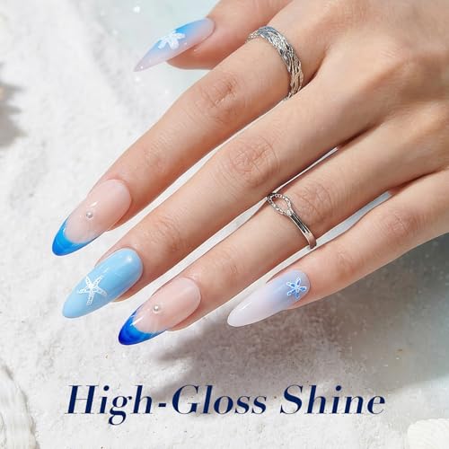 Image of AZUREBEAUTY Nail Polish Set, Quick Dry Non-Gel Fingernail Polish, 4 Colors(Sky Baby Royal Navy Blue) Glossy DIY At-Home Manicure Gift Set for Women