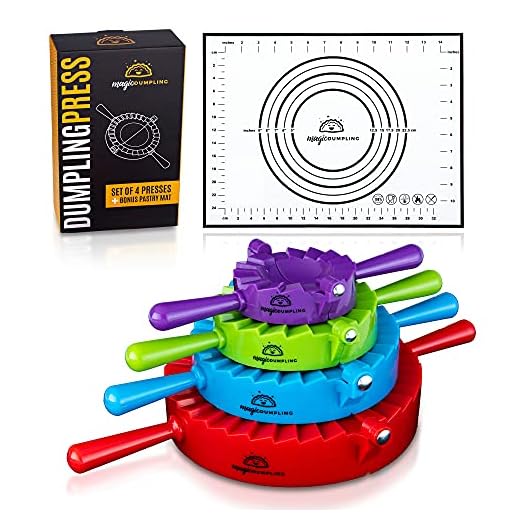 Magic Dumpling Maker Kit, Set of 4 - Mold Ravioli, Empanadas, Momos, Gyozas, Pot Stickers, Jamaican Beef Patties, Pierogi and Calzones - Wonton Dough Press and Pasta Making Tools