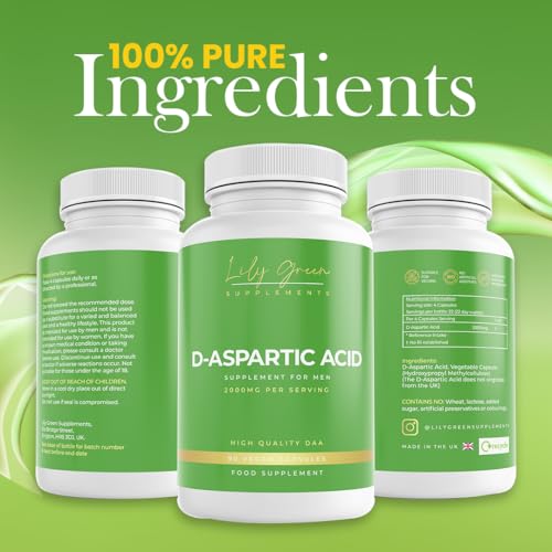 Lily Green D Aspartic Acid Testosterone Supplements for Men | 2000mg Per Serving High Strength Amino Acid Supplements | No Artificial Fillers, Pure DAA | 90 Vegan Capsules | Made in UK - Image 6