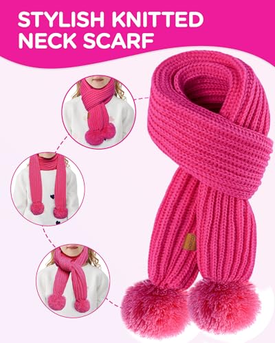 Image of Kids Winter Hat Scarf Gloves Set - Girls Boys Fleece Lined Beanie Hat with Pom Knit Scarf Warm Mittens for Children