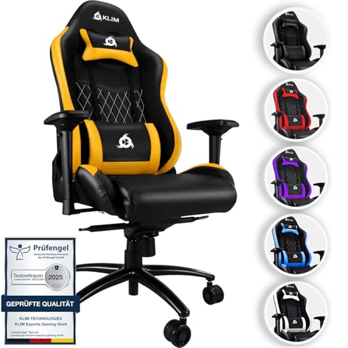 KLIM Esports Gaming Stuhl – PC Sessel mit 4D-Armlehnen, 170 kg Belastbarkeit, Verstellbare...