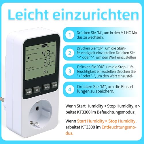 Feuchtigkeitsregler Temperaturregler Temperaturschalter 230V mit Fühler Steckdosenthermostat Schalter für Gewächshaus Terrarium Aquarium Treibhaussaatkeimung Heizung Kühlung(Neuste Modell)