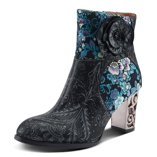 Spring Step L'Artiste Monet Women's Floral Embroidered Bootie - Artful Elegance, Decorative Accents, Artistic Ankle Boots