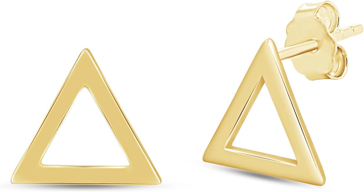 Plain Triangle Stud Earrings In 14K Gold Over Sterling Silver - Image 4